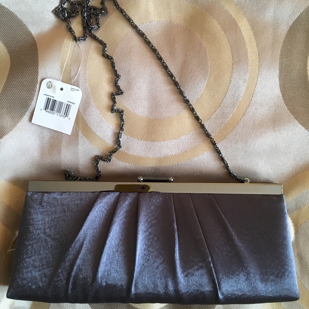 shiny metallic grey clutch evening bag